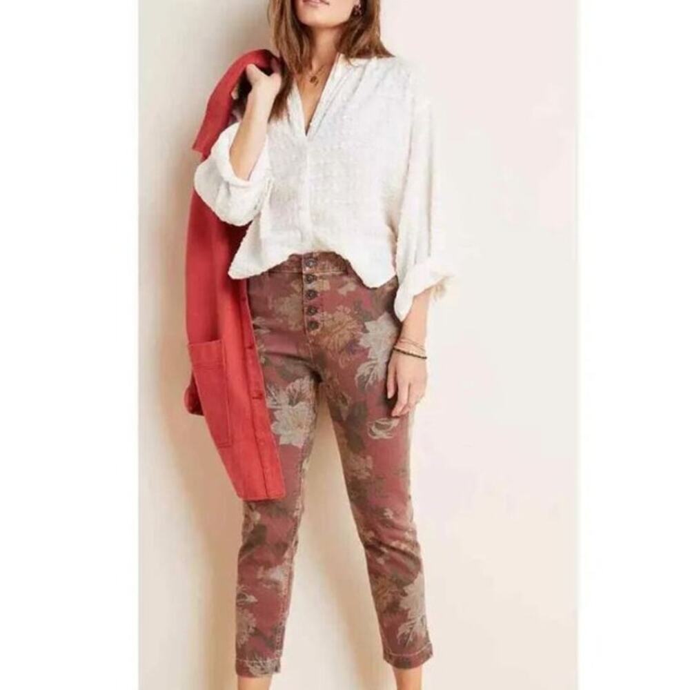 Anthropologie Pilcro Floral Buttonfly 26 Straight Leg High Rise Chino Pants - Picture 5 of 6